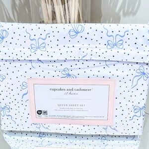 NEW Cupcakes and Cashmere QUEEN Sheet Set BLUE Ribbon Bows Coquette VIRAL